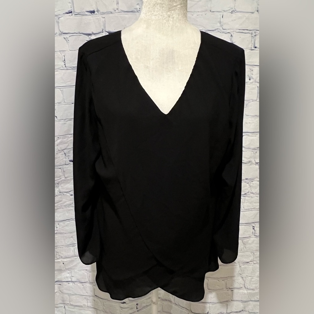 NEW Hot In Hollywood Black Layered Blouse V-Neck Long Sleeve Women’s Size XL